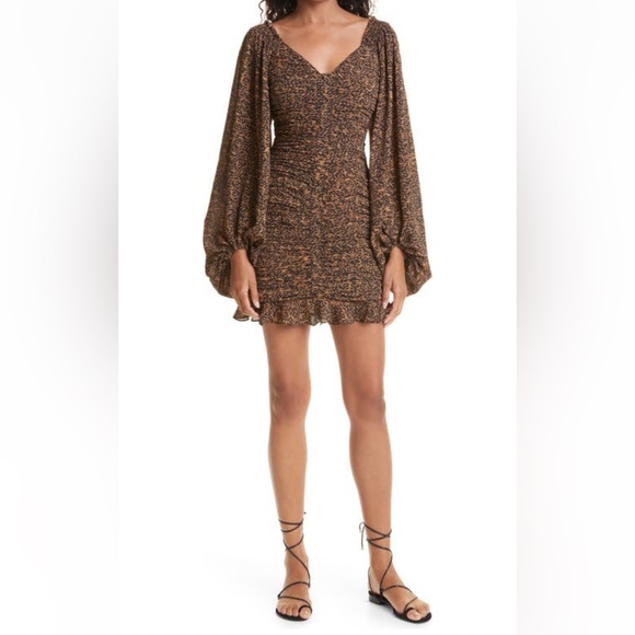 Ted Baker Wyatte Animal Print V-Neck Balloon Sleeve Ruched Bodycon Mini … - Picture 3 of 11